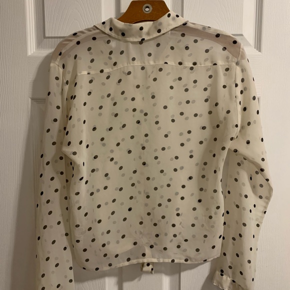 Garage White and Black Polka Dot Sheer Button Down Blouse - Picture 3 of 4